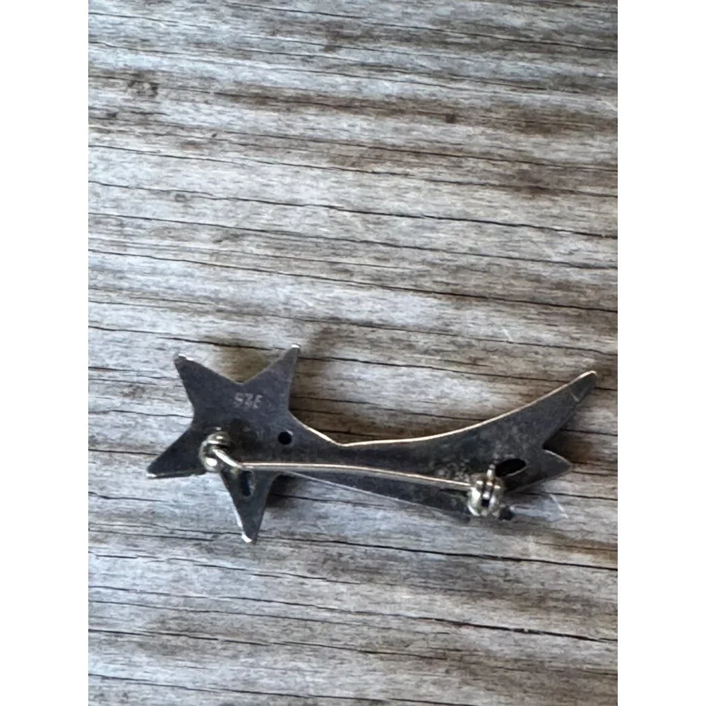 Sterling Silver Star Pin Brooch With Gemstones 2" 9.2g Vintage 925 - Picture 5 of 6